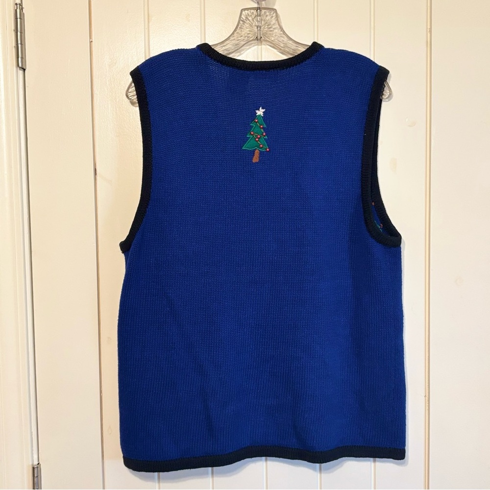 Bobbie Brooks Blue V Neck Button Front Christmas Holiday Sweater Vest LARGE - Picture 8 of 11